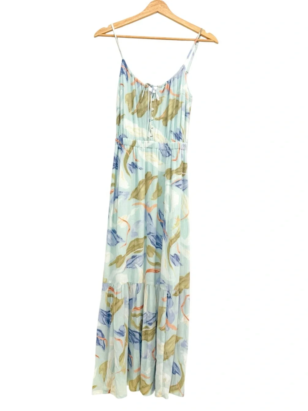 Abercrombie & Fitch NWT Easy Waist Lt Green Tiered MidMaxi Dress Floral Romantic